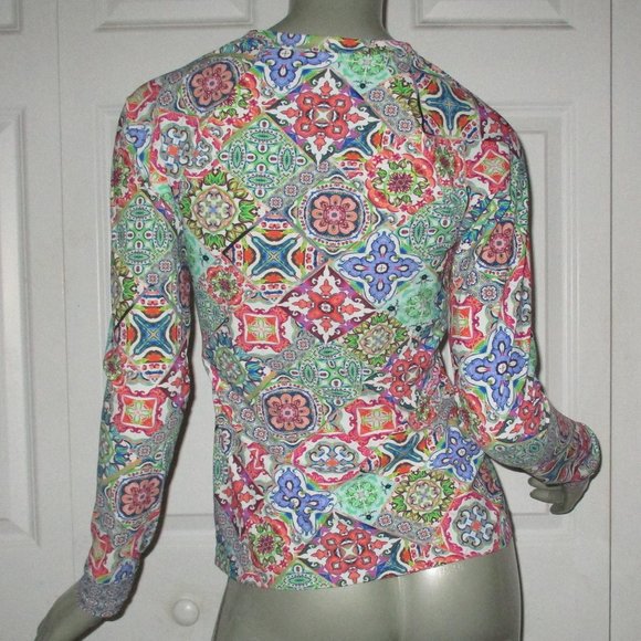 NANETTE LEPORE Multi-Color Long Sleeve Zip Front Blouse - Picture 4 of 6